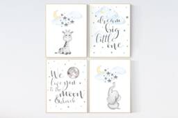 Elephant Giraffe Nursery Print Moon & Stars Wall Art - thumbnail 1