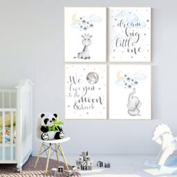 Elephant Giraffe Nursery Print Moon & Stars Wall Art - thumbnail 2