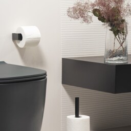 Black Toilet Paper Stocker Holder, Bathroom Storage Extra Stand Freestanding Roll Reserve Elpo Modern Spare Holder - thumbnail 2
