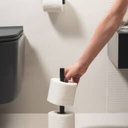 Black Toilet Paper Stocker Holder, Bathroom Storage Extra Stand Freestanding Roll Reserve Elpo Modern Spare Holder - thumbnail 3