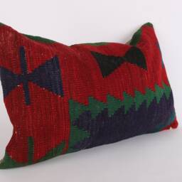 Handwoven Turkish Kilim Lumbar Pillow Bohemian Home Decor - 16x24 Inch - thumbnail 3