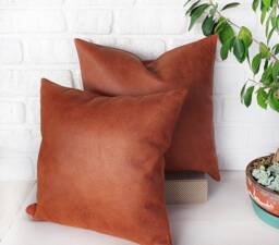 Terracotta Faux Leather Pillow Covers - Set Of 2, 16x16''