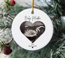 Pregnancy Scan Ceramic Bauble/Baby Bauble, Announcement Bauble/Photo On A Bauble Keepsake - thumbnail 1
