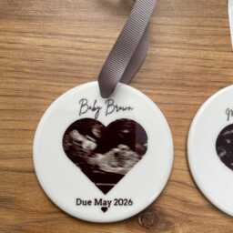 Pregnancy Scan Ceramic Bauble/Baby Bauble, Announcement Bauble/Photo On A Bauble Keepsake - thumbnail 3