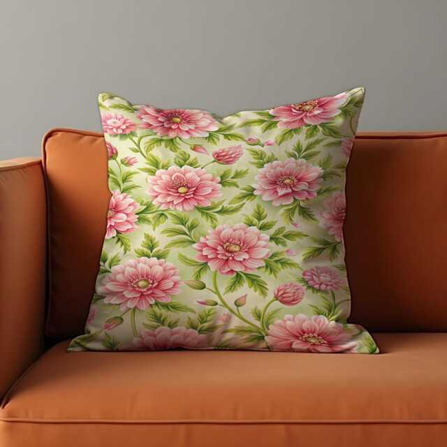 Pink Floral Cushion Cover, Botanical Flower Pillow, Cottage Garden Throw Pillowcase - image 1