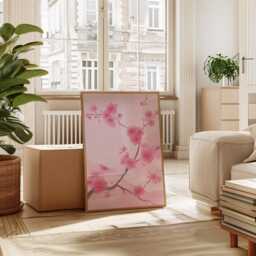 Pink Cherry Blossom Wall Art Poster Japanese Floral Illustration Sakura Print Minimal Home Decor Living Room Art, Style - thumbnail 2