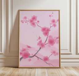 Pink Cherry Blossom Wall Art Poster Japanese Floral Illustration Sakura Print Minimal Home Decor Living Room Art, Style - thumbnail 1