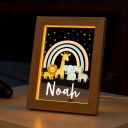 Personalised Led Animal Light Frame, Rainbow Night Light, Safari Lamp, Birthday Gift For Boy Or Girl, Bedroom Lights, Jungle Gifts - thumbnail 2