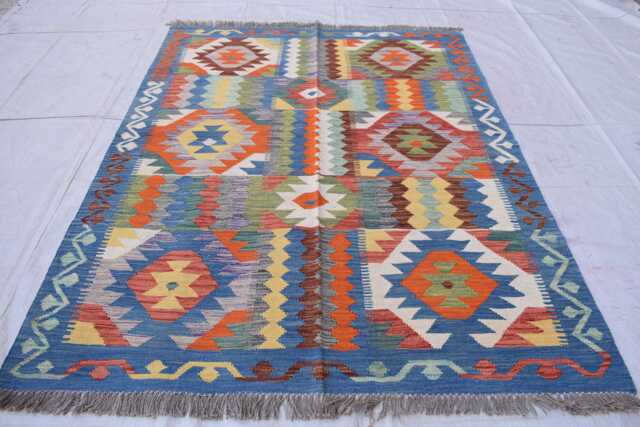 Handwoven Afghan Kilim Rug 6.8x4.11 Ft, Boho Tribal Wool Carpet - image 1