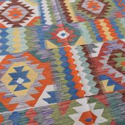 Handwoven Afghan Kilim Rug 6.8x4.11 Ft, Boho Tribal Wool Carpet - thumbnail 2