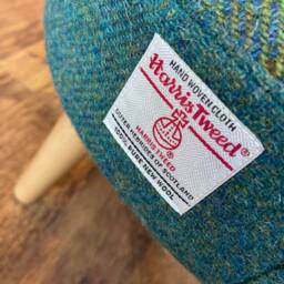 Tartan & Green Harris Tweed Footstool With Varnished Wooden Legs - thumbnail 2