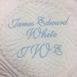 Personalized Baby Quilt With Name Custom Embroidered Cotton Blanket Scalloped Edge Heirloom Monogram Baptism Gift For Boy Or Girl - thumbnail 2