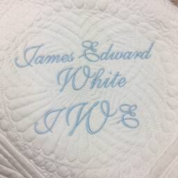 Personalized Baby Quilt With Name Custom Embroidered Cotton Blanket Scalloped Edge Heirloom Monogram Baptism Gift For Boy Or Girl - thumbnail 3