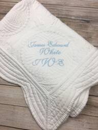 Personalized Baby Quilt With Name Custom Embroidered Cotton Blanket Scalloped Edge Heirloom Monogram Baptism Gift For Boy Or Girl - thumbnail 1
