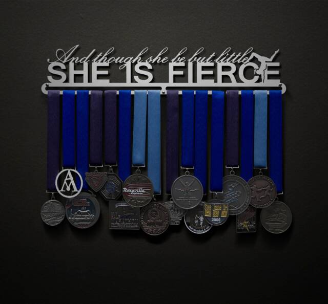 And Though She Be But Little, Is Fierce - Runner, Gymnast, Karate, Or No Figure Available Allied Medal Hanger Holder Display Rack - image 1