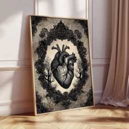 Gothic Heart Poster, Dark Art Print, Surreal Wall Art, Decor Anatomical Black Vintage Gift Print - thumbnail 3