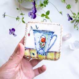 Ceramic Wall Art, Tile Tile, Naive, Kitchen, Botanical Ceramic, Home Decor, Wall Hanging, Floral Illustration, Ficus - thumbnail 4