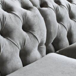 British Handmade 4 Seater Light Grey Textured Velvet Chesterfield Sofa - Split Design - thumbnail 4