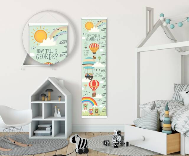 Personalised Height/ Growth Chart - Animal Balloons Beautiful Nursery & Bedroom Wall Decor Printed On A Luxury Fabric Ideal Keepsake - image 1