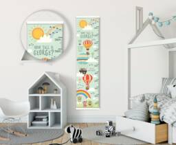 Personalised Height/ Growth Chart - Animal Balloons Beautiful Nursery & Bedroom Wall Decor Printed On A Luxury Fabric Ideal Keepsake - thumbnail 1