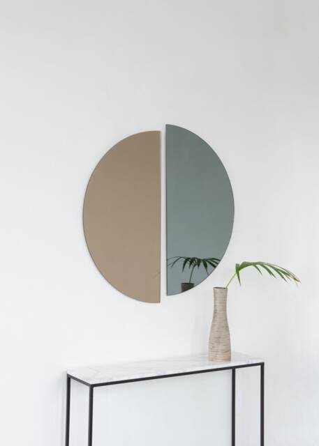 Set Of 2 Luna??? Half-Moon Semi-Circular Bronze & Black Tinted Frameless Minimalist Round Mirrors - image 1