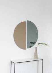Set Of 2 Luna??? Half-Moon Semi-Circular Bronze & Black Tinted Frameless Minimalist Round Mirrors