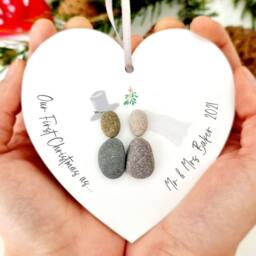Mr Mrs Wedding Personalised Christmas Bauble Pebble Decoration Ornament - Tree Gift - Hanging - thumbnail 2
