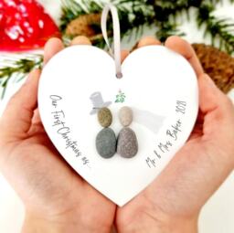 Mr Mrs Wedding Personalised Christmas Bauble Pebble Decoration Ornament - Tree Gift - Hanging - thumbnail 1