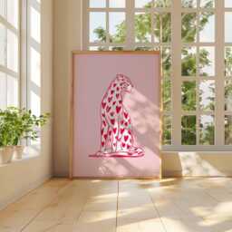 Pink Leopard Wall Art Poster, Cute Animal Print With Hearts, Modern Minimalist Decor, Unframed Pop Style Artwork For Kids Or Home - thumbnail 3