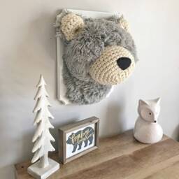 Gray Bear Faux Taxidermy Wall Mount Crochet Accents, Woodland Nursery Decor - thumbnail 2