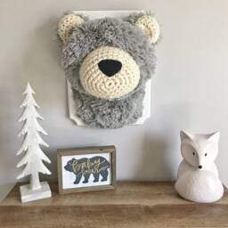 Gray Bear Faux Taxidermy Wall Mount Crochet Accents, Woodland Nursery Decor - thumbnail 3