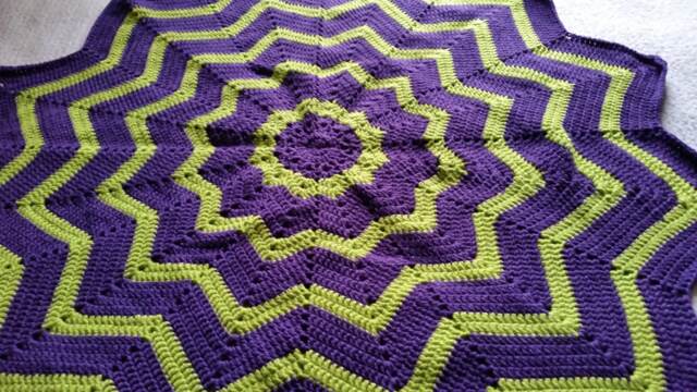 Crochet Baby Blanket, Barney Colors, Purple & Green Color Blanket, Unisex Blanket, Spider Web Blanket House Warming. Ready To Ship - image 1