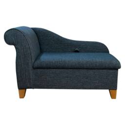 Denim Blue Storage Chaise Longue - British Handmade & Upholstered Bespoke Furniture Made To Order - thumbnail 3