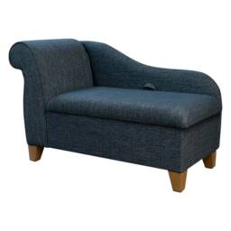 Denim Blue Storage Chaise Longue - British Handmade & Upholstered Bespoke Furniture Made To Order - thumbnail 2