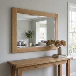 Handmade Solid Oak Mirror - Bevelled Wooden Wall Hanging