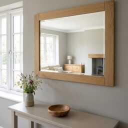 Handmade Solid Oak Mirror - Bevelled Wooden Wall Hanging - thumbnail 2