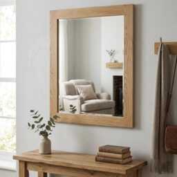 Handmade Solid Oak Mirror - Bevelled Wooden Wall Hanging - thumbnail 3
