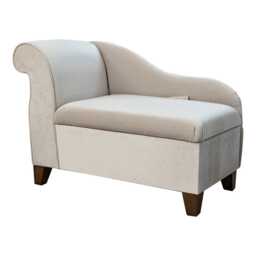 Luxe Aquavelvet Oatmeal Storage Chaise Longue - Mini Ottoman Sofa Handmade in Britain - thumbnail 2