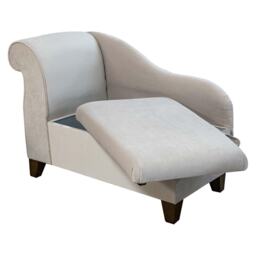 Luxe Aquavelvet Oatmeal Storage Chaise Longue - Mini Ottoman Sofa Handmade in Britain - thumbnail 1
