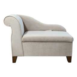 Luxe Aquavelvet Oatmeal Storage Chaise Longue - Mini Ottoman Sofa Handmade in Britain - thumbnail 3