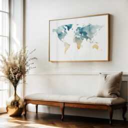 Green & Yellow Watercolor World Map Print - Nature Wall Art Housewarming Gift - thumbnail 2
