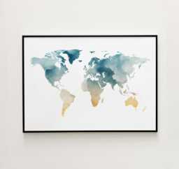 Green & Yellow Watercolor World Map Print - Nature Wall Art Housewarming Gift - thumbnail 1