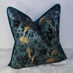 Luxury Piped Lava Teal Cushion Cover Gold Metallic Marble Design For New Home Designer Handmade Pillow/(Only Cover