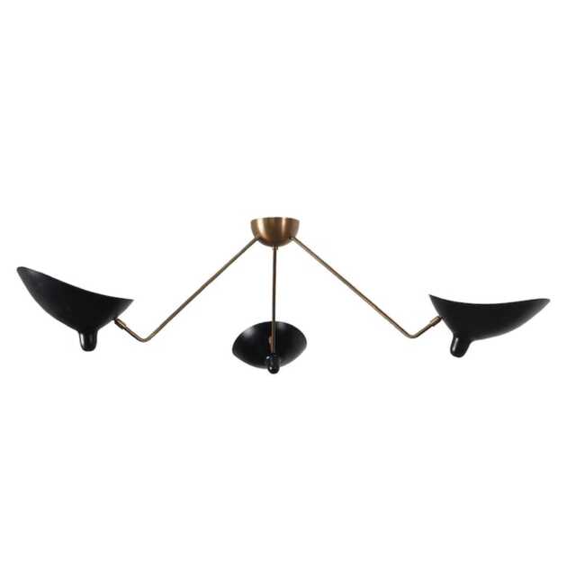 Modern Mid Century Brass Semi Flush Mount, Three Arms Italian Style Sputnik Chandelier - image 1