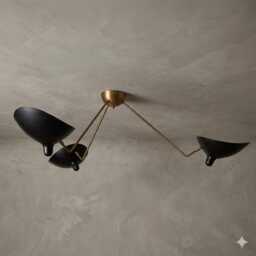 Modern Mid Century Brass Semi Flush Mount, Three Arms Italian Style Sputnik Chandelier - thumbnail 3