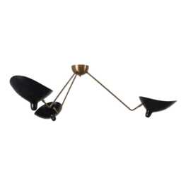 Modern Mid Century Brass Semi Flush Mount, Three Arms Italian Style Sputnik Chandelier - thumbnail 2