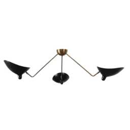 Modern Mid Century Brass Semi Flush Mount, Three Arms Italian Style Sputnik Chandelier - thumbnail 1