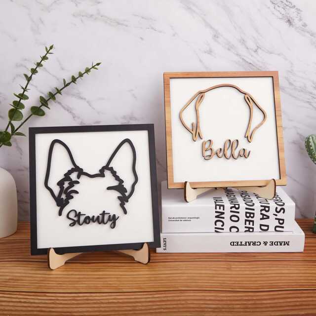 Custom Dog Ear Line Drawing - Ears Framed Art 3D Wood Sign Personalized Memorial Pet Frame - image 1