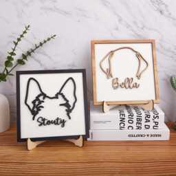 Custom Dog Ear Line Drawing - Ears Framed Art 3D Wood Sign Personalized Memorial Pet Frame - thumbnail 1