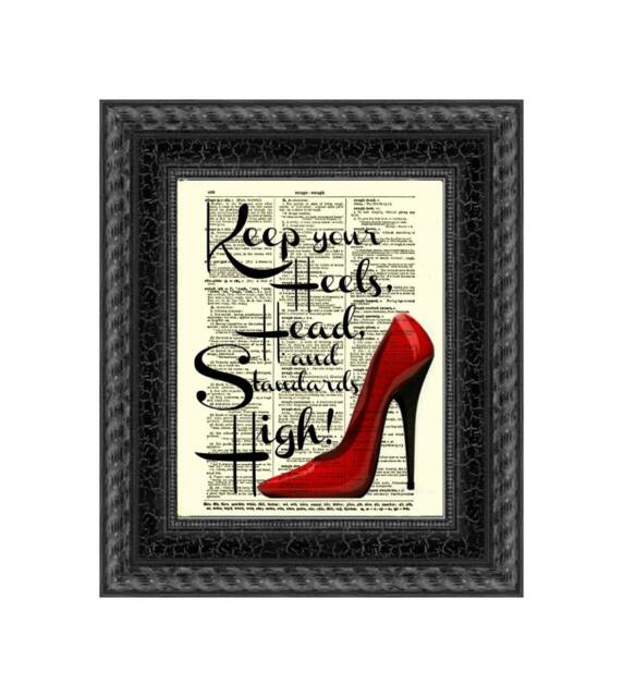 Red Stiletto Heel Art Print Inspirational Antique Dictionary Page - image 1